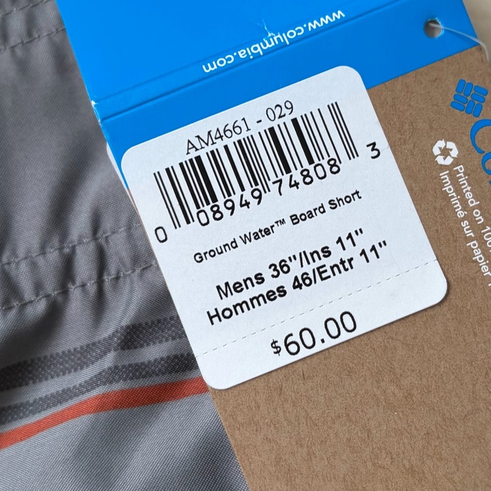 NWT COLUMBIA Gray and Red Plaid Men SZ36 Swim Board Shorts Zippered Pocket Beach - Picture 7 of 9